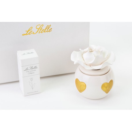 Bomboniera Matrimonio Profumatore Diffusore  Cuori Oro Led Porcellana Con Box