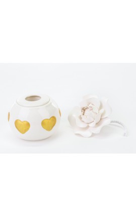 Bomboniera Matrimonio Profumatore Diffusore  Cuori Oro Led Porcellana Con Box