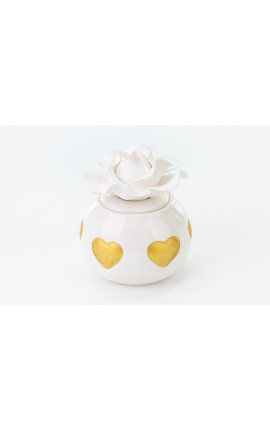 Bomboniera Matrimonio Profumatore Diffusore  Cuori Oro Led Porcellana Con Box