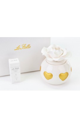 Bomboniera Matrimonio Profumatore Diffusore  Cuori Oro Led Porcellana Con Box