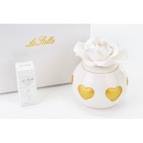 Bomboniera Matrimonio Profumatore Diffusore  Cuori Oro Led Porcellana Con Box