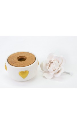 Bomboniera Matrimonio Profumatore Diffusore  Cuori Oro Porcellana  Legno Con Box