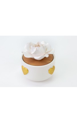 Bomboniera Matrimonio Profumatore Diffusore  Cuori Oro Porcellana  Legno Con Box