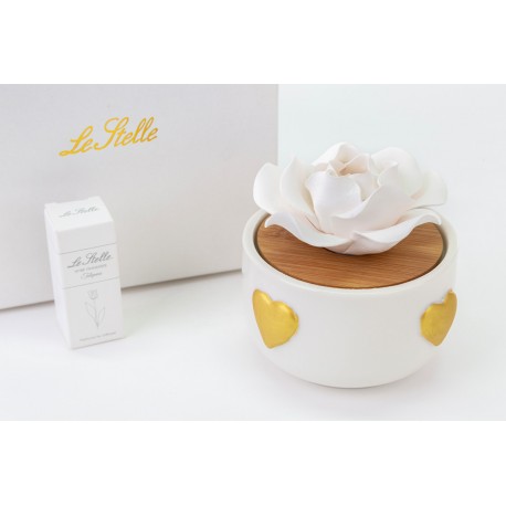 Bomboniera Matrimonio Profumatore Diffusore  Cuori Oro Porcellana  Legno Con Box