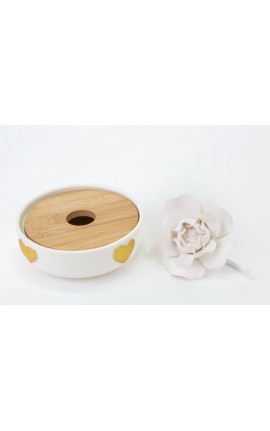 Bomboniera Matrimonio Profumatore Diffusore Fiore Cuori Oro Porcellana Con Box
