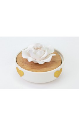 Bomboniera Matrimonio Profumatore Diffusore Fiore Cuori Oro Porcellana Con Box