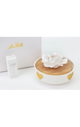 Bomboniera Matrimonio Profumatore Diffusore Fiore Cuori Oro Porcellana Con Box