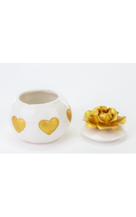 Bomboniera Matrimonio Scatola Cuori e Fiore Porcellana Oro Con Box