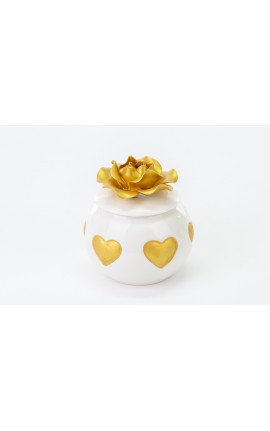 Bomboniera Matrimonio Scatola Cuori e Fiore Porcellana Oro Con Box