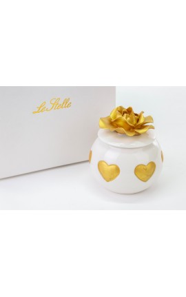 Bomboniera Matrimonio Scatola Cuori e Fiore Porcellana Oro Con Box
