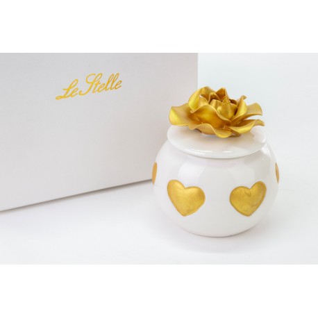 Bomboniera Matrimonio Scatola Cuori e Fiore Porcellana Oro Con Box