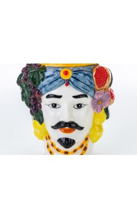 Vaso Testa Di Moro Uomo Colorato Porcellana h.20 Cm
