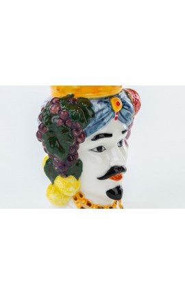 Vaso Testa Di Moro Uomo Colorato Porcellana h.20 Cm