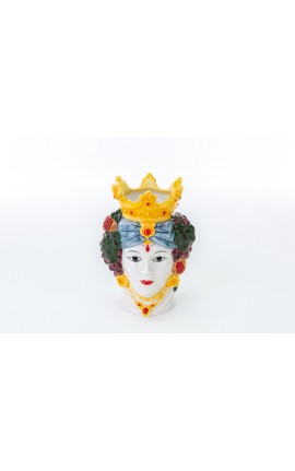 Vaso Testa Di Moro Donna Colorato Porcellana h.20 Cm