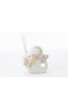 Bomboniera Matrimonio Profumatore Diffusore Cuore Porcellana Farfalle  Led Con Box