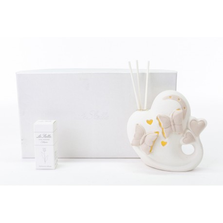 Bomboniera Matrimonio Profumatore Diffusore Cuore Porcellana Farfalle  Led Con Box
