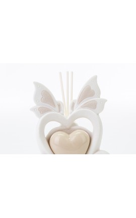 Bomboniera Matrimonio Profumatore Diffusore Farfalla Cuore Led Porcellana Con Box