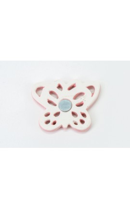 Bomboniera Battesimo Nascita Matrimonio Calamita Magnete Farfalla Rosa Porcellana