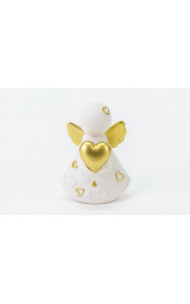 Bomboniera Battesimo Nascita Compleanno Angelo Porcellana Bianco e Oro 5xh.7 Cm