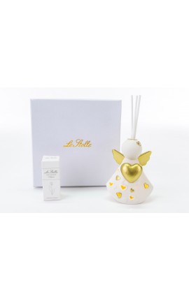 Bomboniera Battesimo Nascita Compleanno Profumatore Diffusore Angelo Led Porcellana Bianco e Oro Con Box