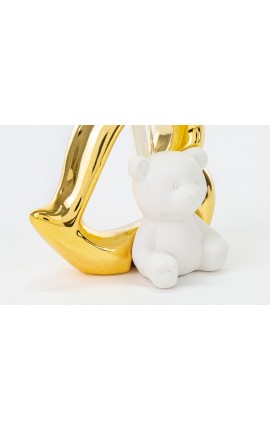 Bomboniera Battesimo Nascita Compleanno Profumatore Diffusore Orsetto Cuore Bianco e Oro Con Box