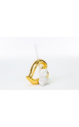 Bomboniera Battesimo Nascita Compleanno Profumatore Diffusore Orsetto Cuore Bianco e Oro Con Box