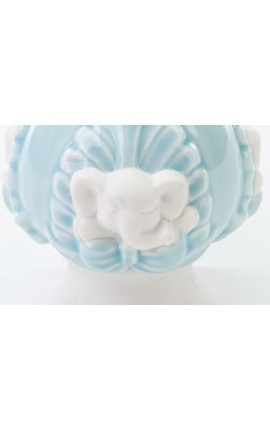 Bomboniera Battesimo Nascita Compleanno Pomo Elefante Elefantino Porcellana Celeste h.8 Cm