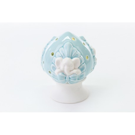 Bomboniera Battesimo Nascita Compleanno Pomo Elefante Elefantino Led Porcellana Celeste h.18 Cm