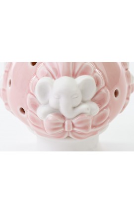 Bomboniera Battesimo Nascita Compleanno Pomo Elefante Elefantino Led Porcellana Rosa h.13 Cm