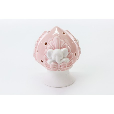 Bomboniera Battesimo Nascita Compleanno Pomo Elefante Elefantino Led Porcellana Rosa h.13 Cm