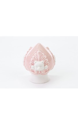 Bomboniera Battesimo Nascita Compleanno Pomo Orsetto Porcellana Rosa H.8 Cm