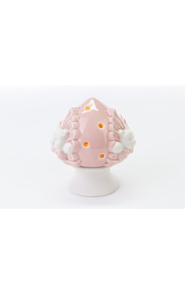 Bomboniera Battesimo Nascita Compleanno Pomo Orsetto Porcellana Portacandela Rosa h.13 Cm
