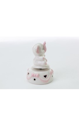 Bomboniera Battesimo Nascita Compleanno Elefantino Carillon Porcellana Rosa