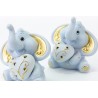 Bomboniera Battesimo Nascita Compleanno Elefantino Porcellana Led Celeste e Oro 2 Ass. h.11.5 Cm