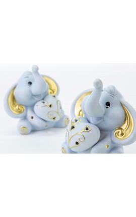 Bomboniera Battesimo Nascita Compleanno Elefantino Porcellana Led Celeste e Oro 2 Ass. h.11.5 Cm