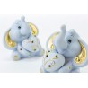 Bomboniera Battesimo Nascita Compleanno Elefantino Porcellana Led Celeste e Oro 2 Ass. h.11.5 Cm