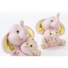 Bomboniera Battesimo Nascita Compleanno Elefantino Porcellana Led Rosa e Oro 2 Ass. h.11.5 Cm