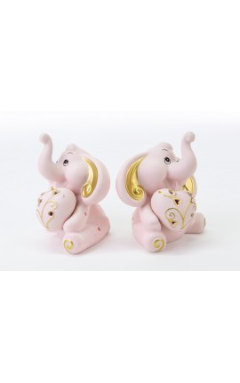 Bomboniera Battesimo Nascita Compleanno Elefantino Porcellana Led Rosa e Oro 2 Ass. h.11.5 Cm